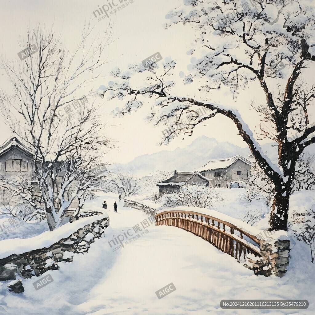 冬季雪景风景油画
