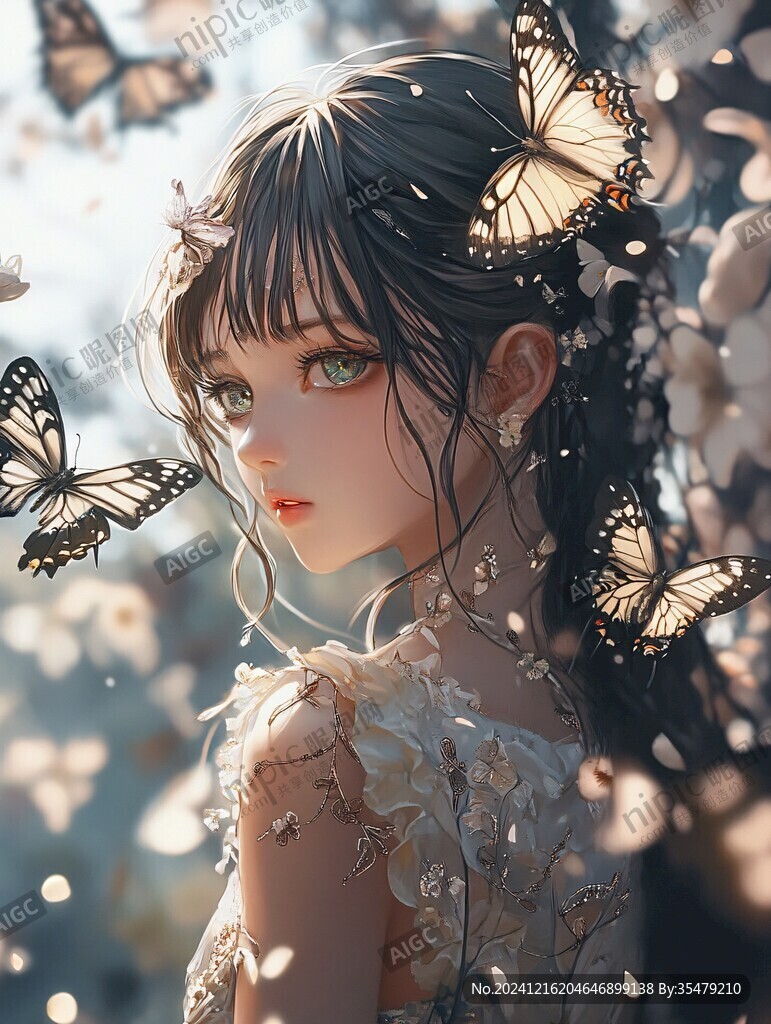 插画女孩与蝶