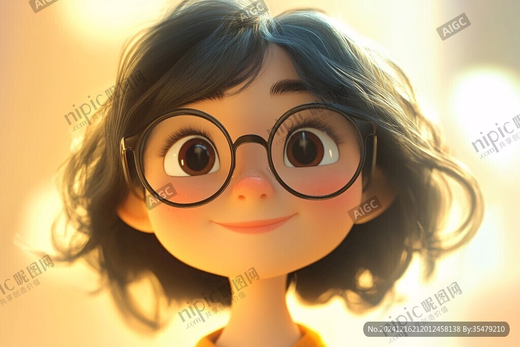 插画人物戴眼镜女孩