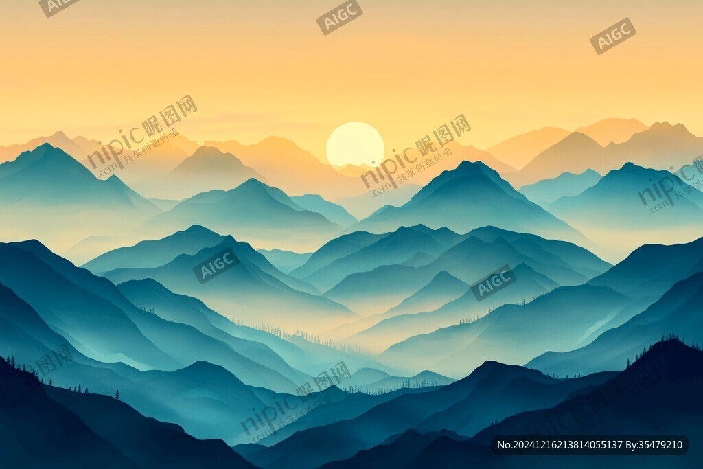 黄昏远山插画