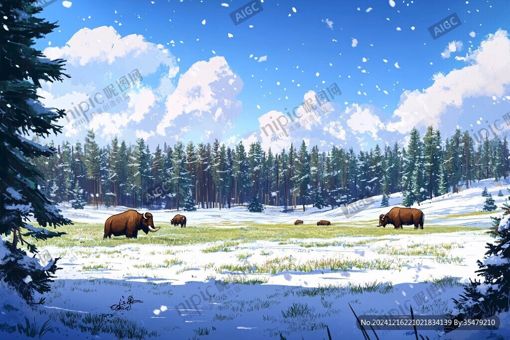 冬季森林草原积雪