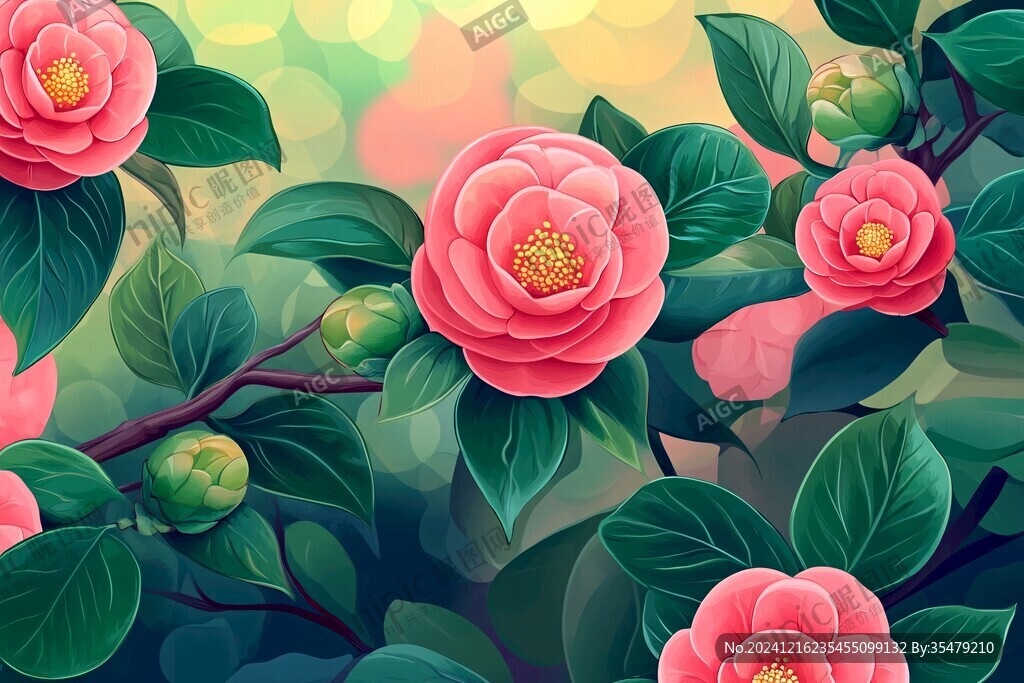 山茶花插画