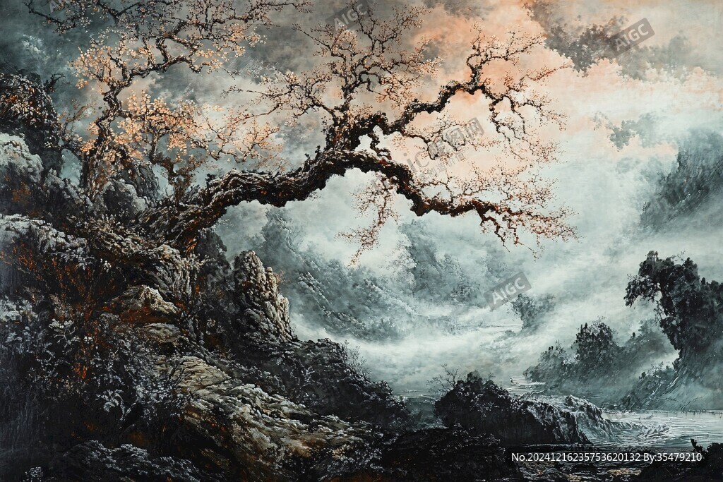 迎客松油画