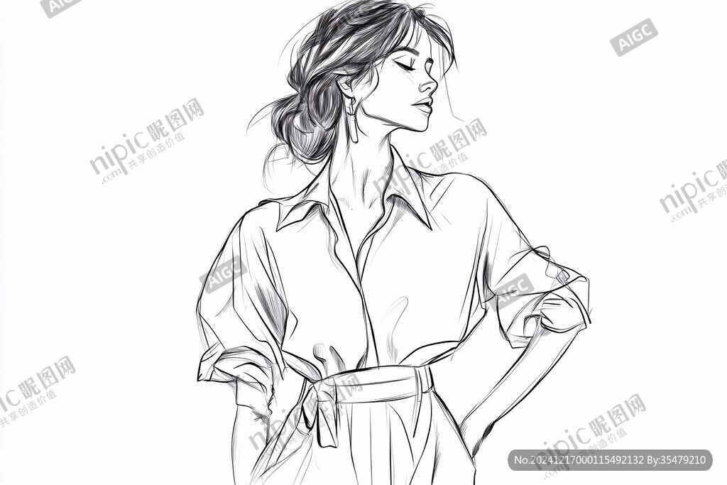 线条画女生