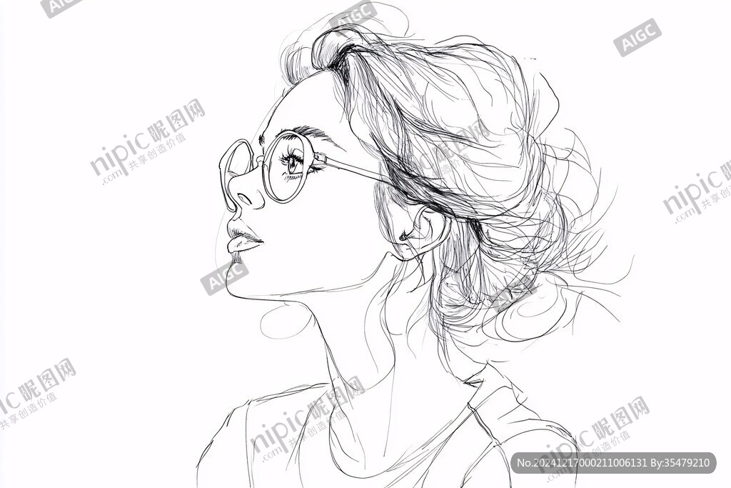 女人侧脸线稿