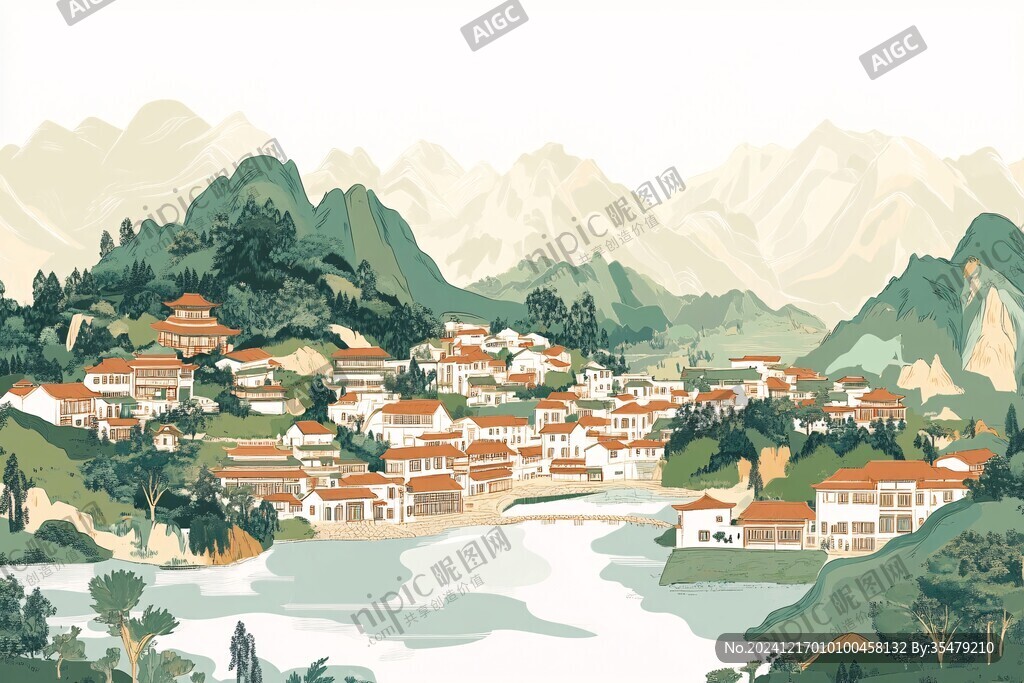 凉山建筑插画