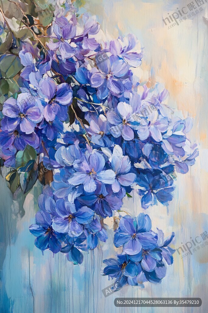 蓝色唯美小花装饰画