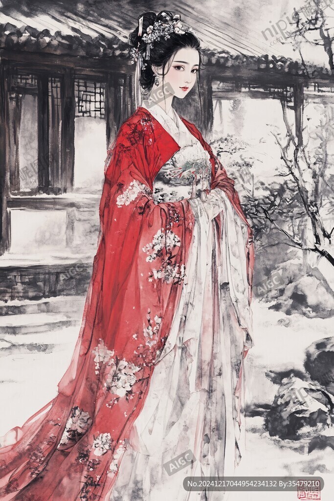 红衣少女设计古风