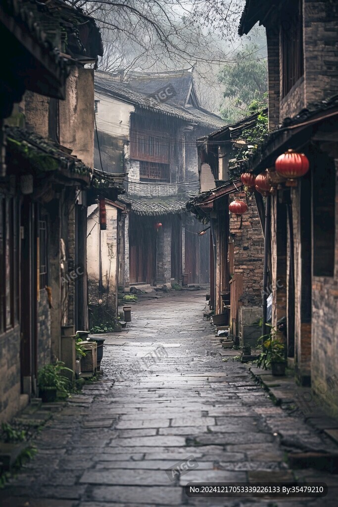 雨中古街