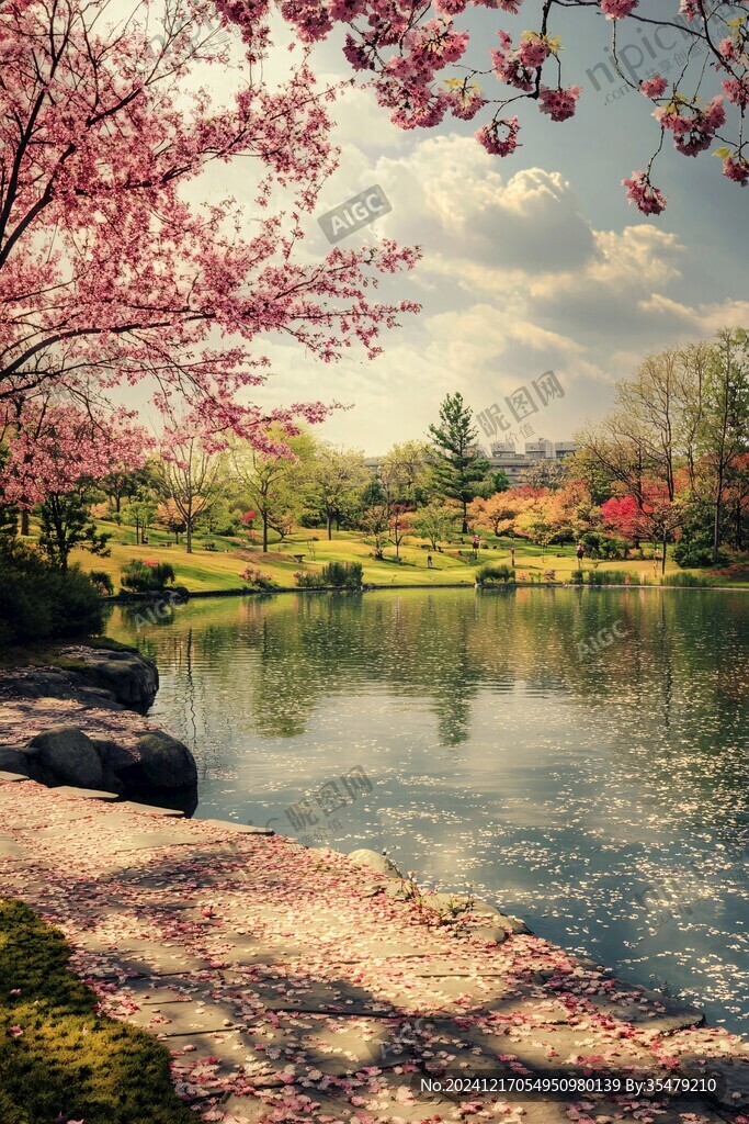 樱花水塘风景