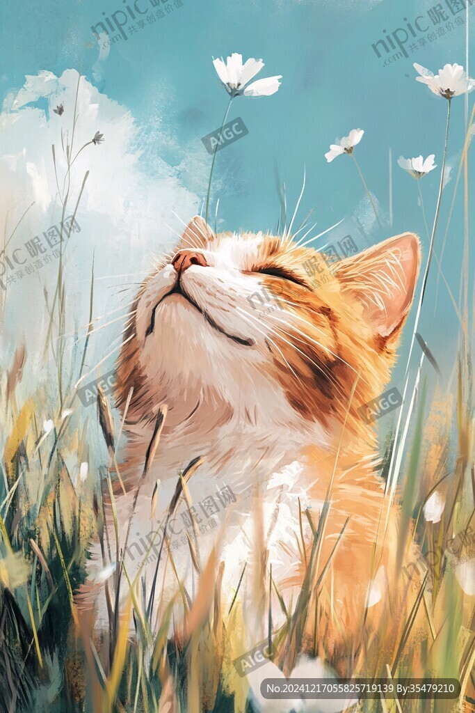 晒太阳的猫插画
