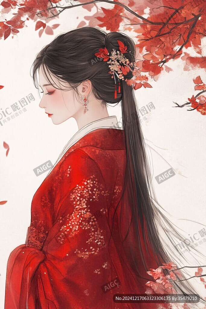 红衣少女设计古风