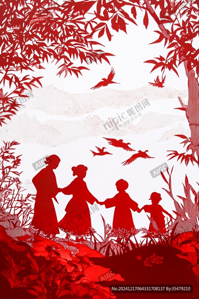 西双版纳插画剪影红色