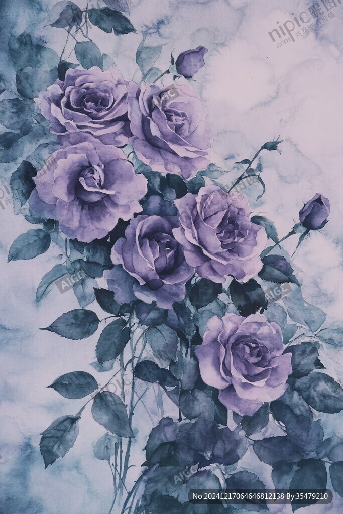 蓝紫色玫瑰花朵背景