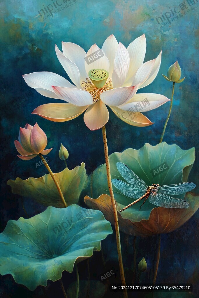 写实油画荷花