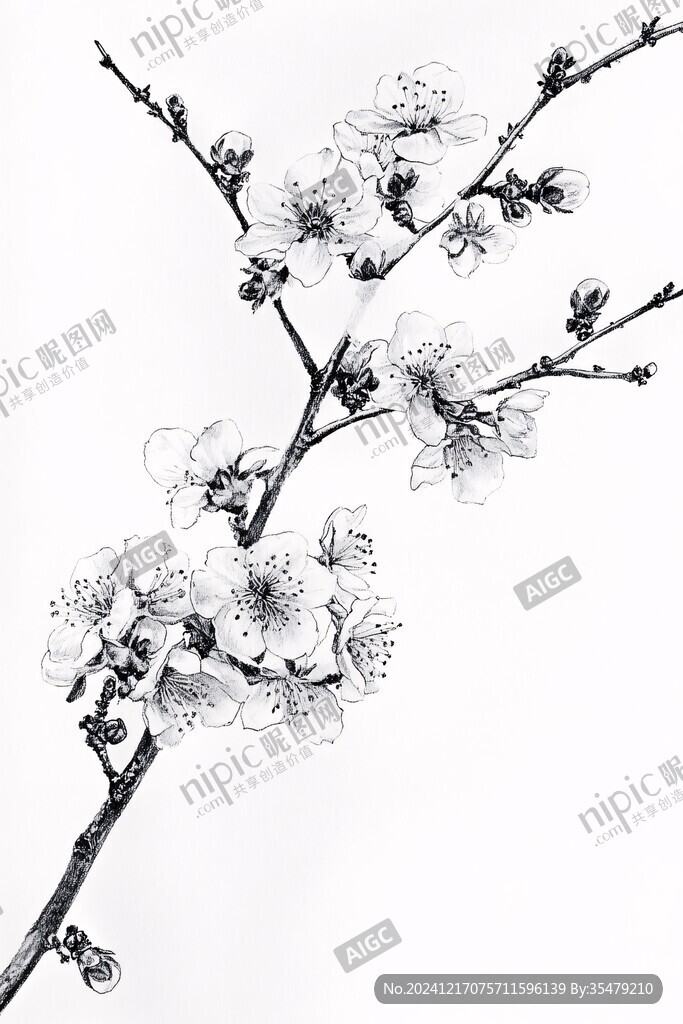 水墨桃花工笔挑花