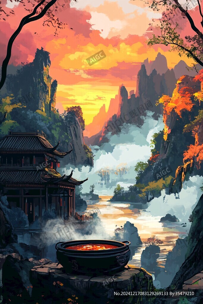 天界晓钟风景插画