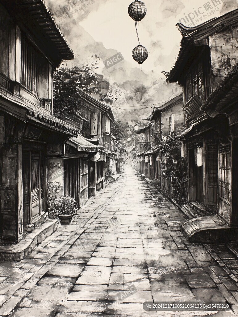 手绘古代街道