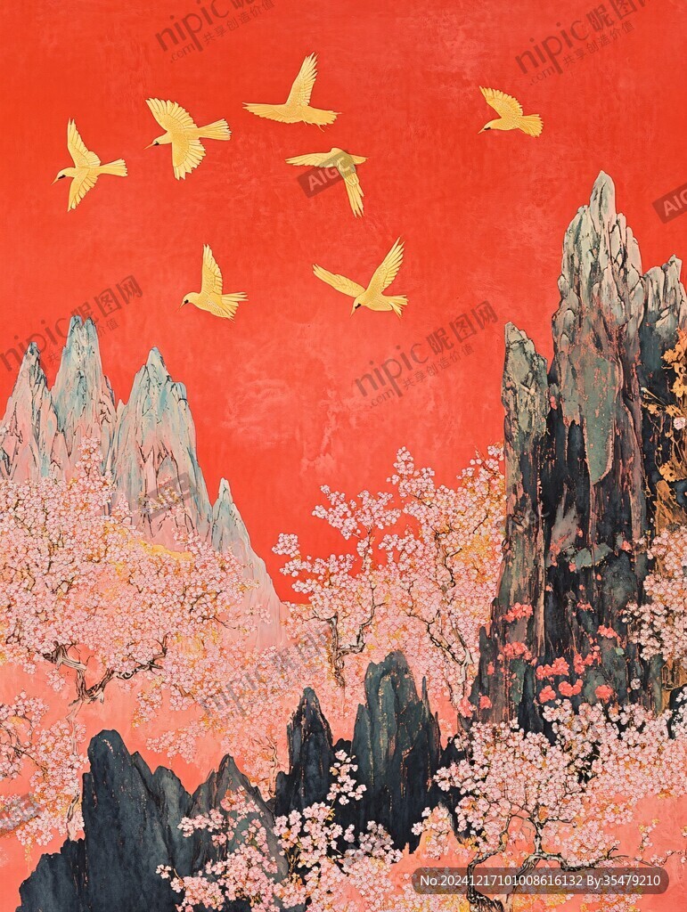 古风山水花鸟插画