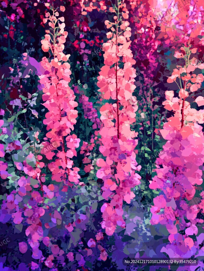 紫色花簇油画