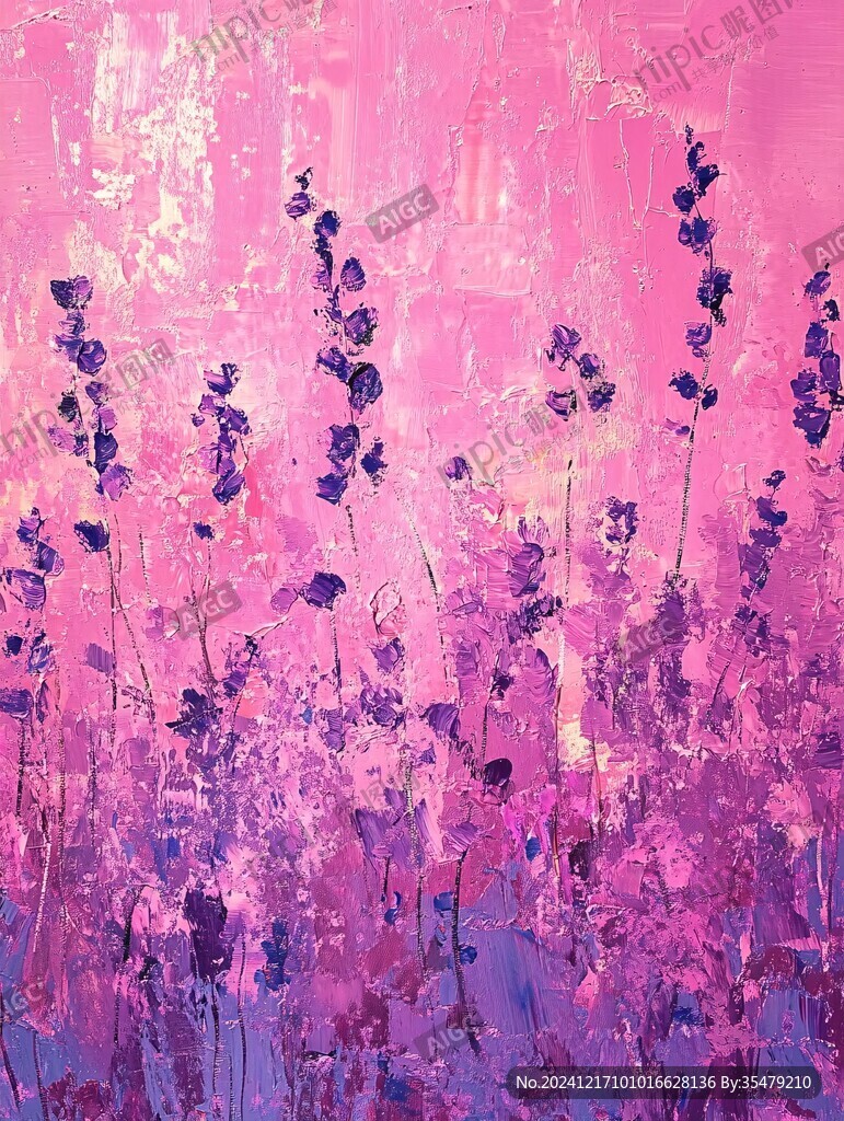 紫色花簇油画