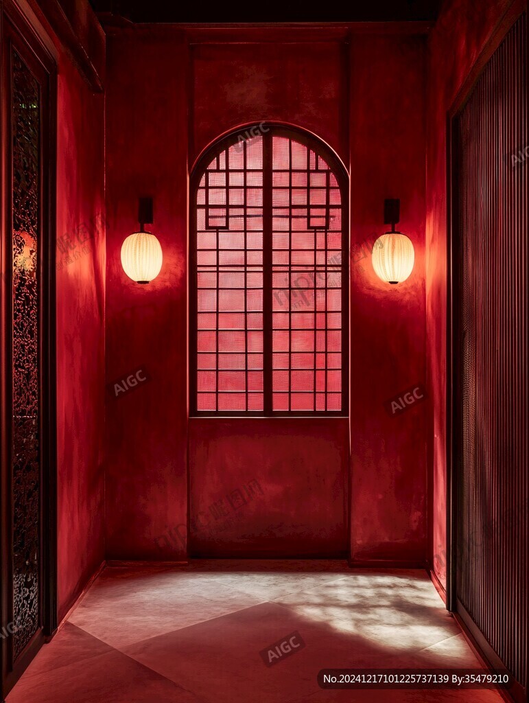 墙面红门光影
