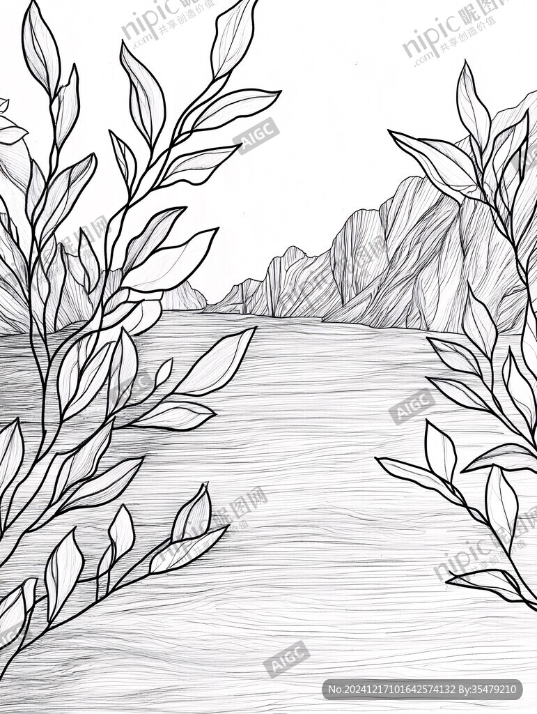 线描水景海景