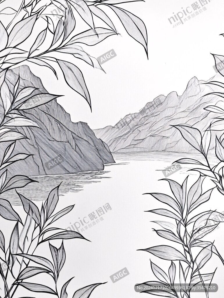 山水线包装插画