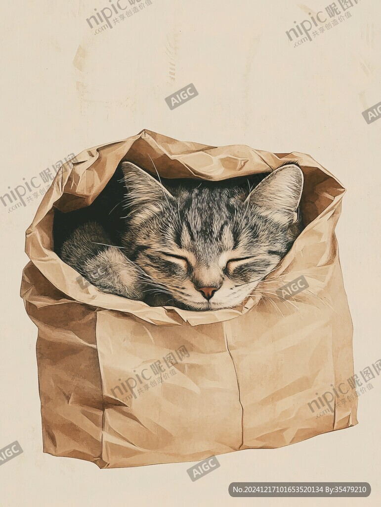 手绘猫咪睡觉