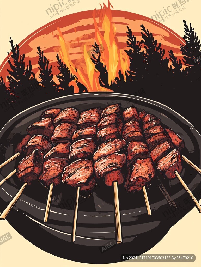 烤牛肉串烈火牛肉插画