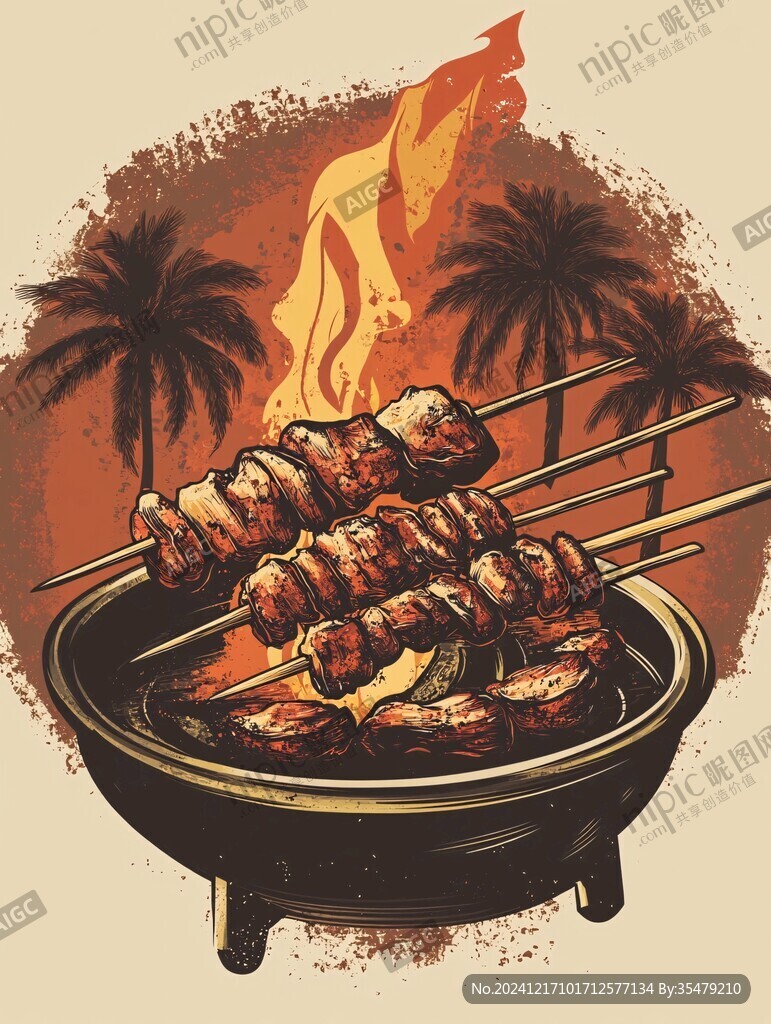 烤牛肉串烈火牛肉插画