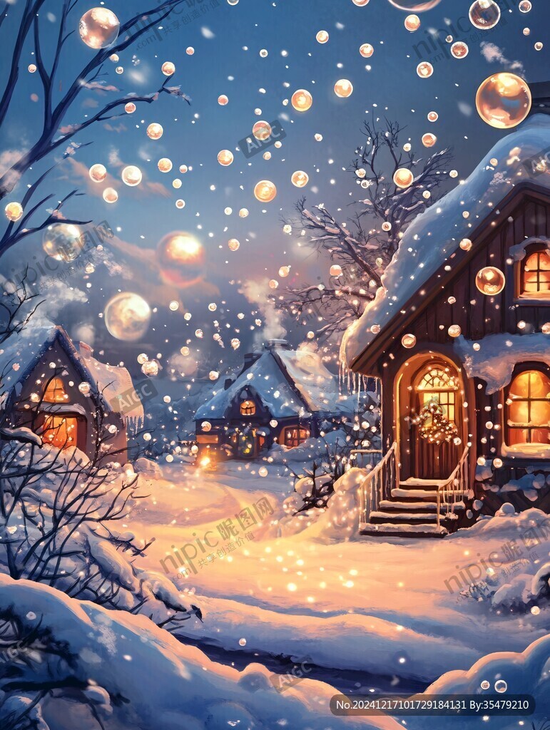 圣诞节雪景插画