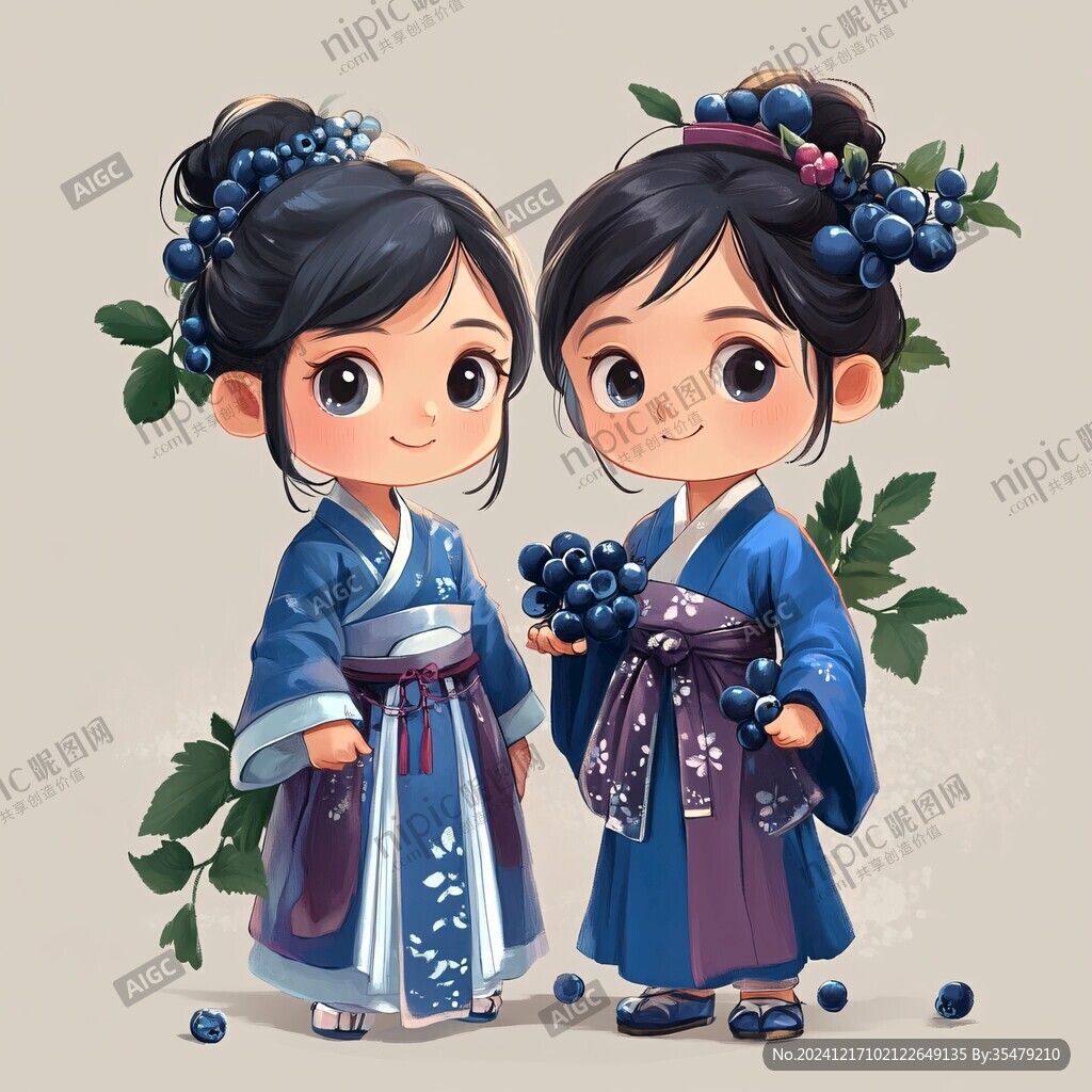 手绘蓝莓女孩
