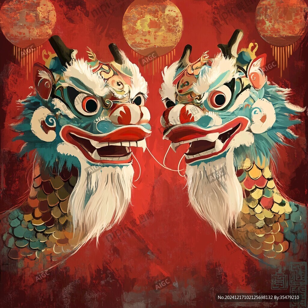 舞狮包装插画