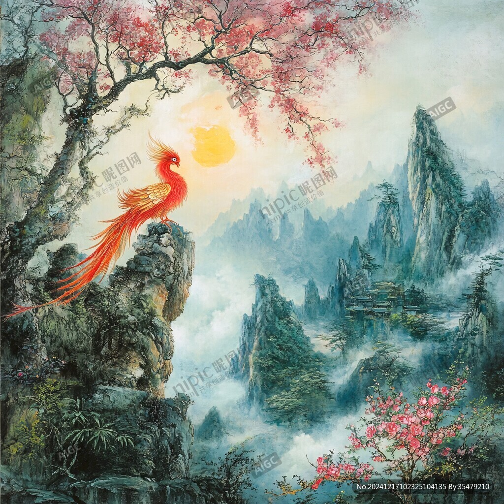 迎客松油画