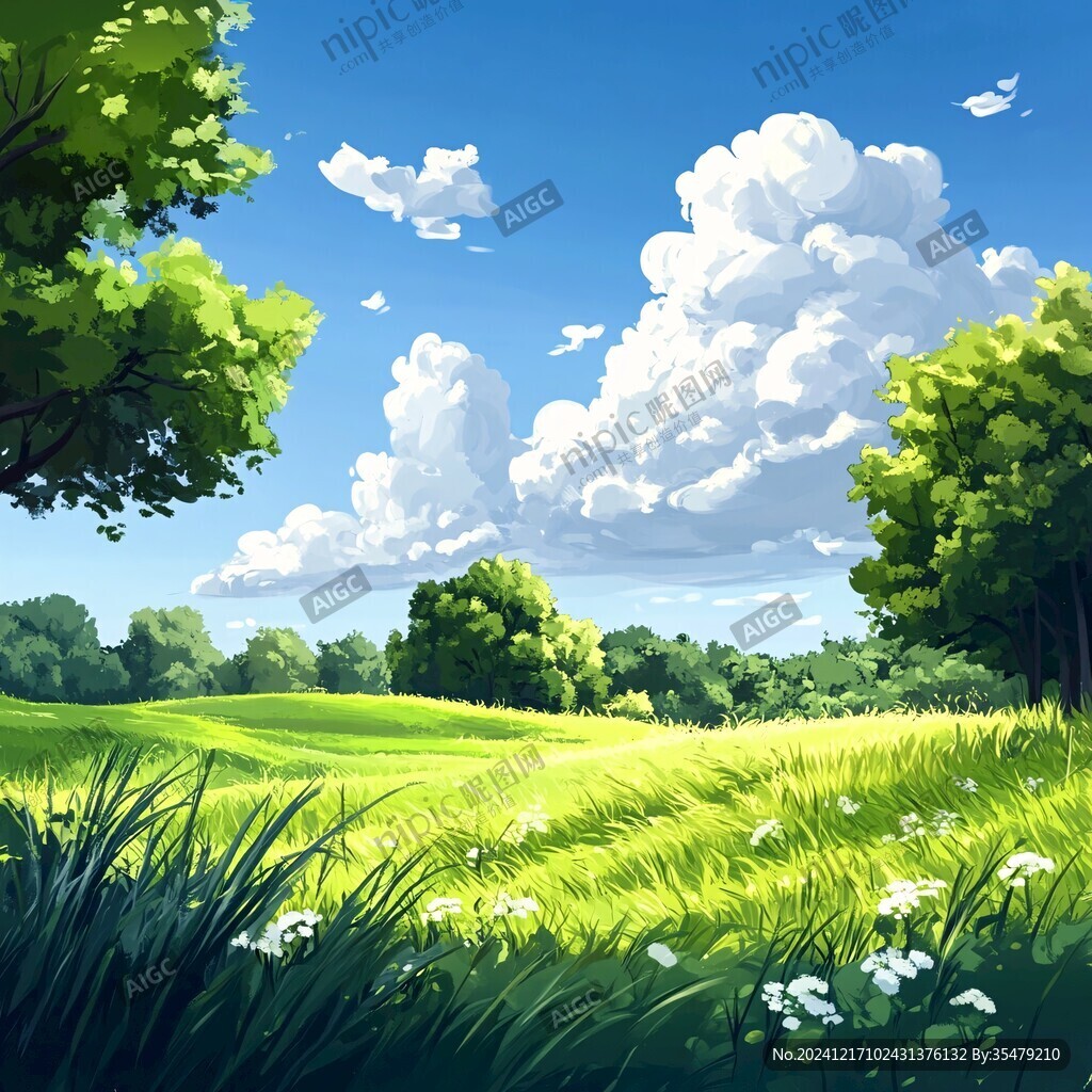 手绘绿色风景