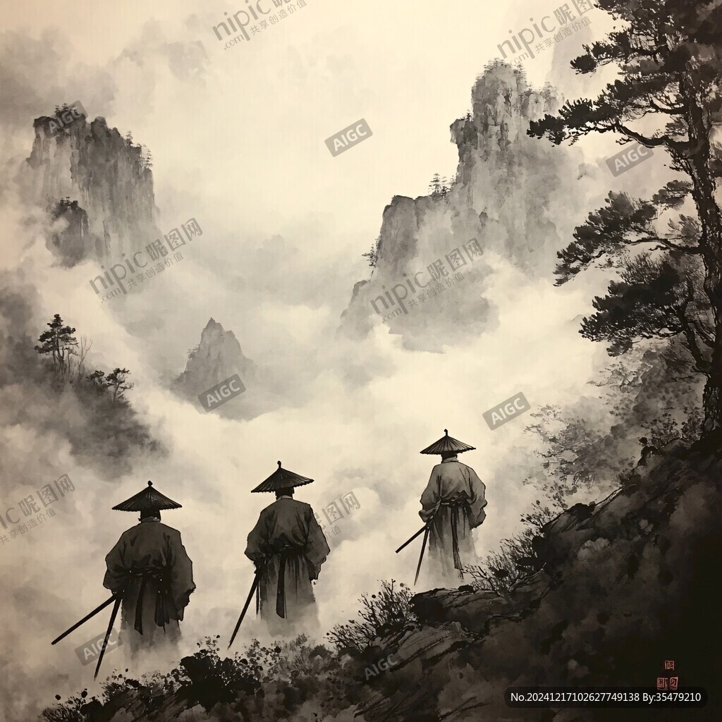 水墨武当山画