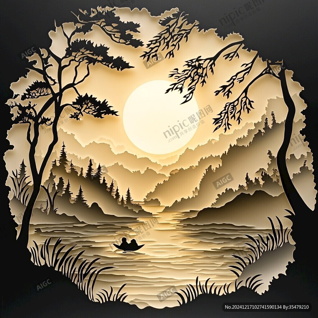 金色浮雕山水