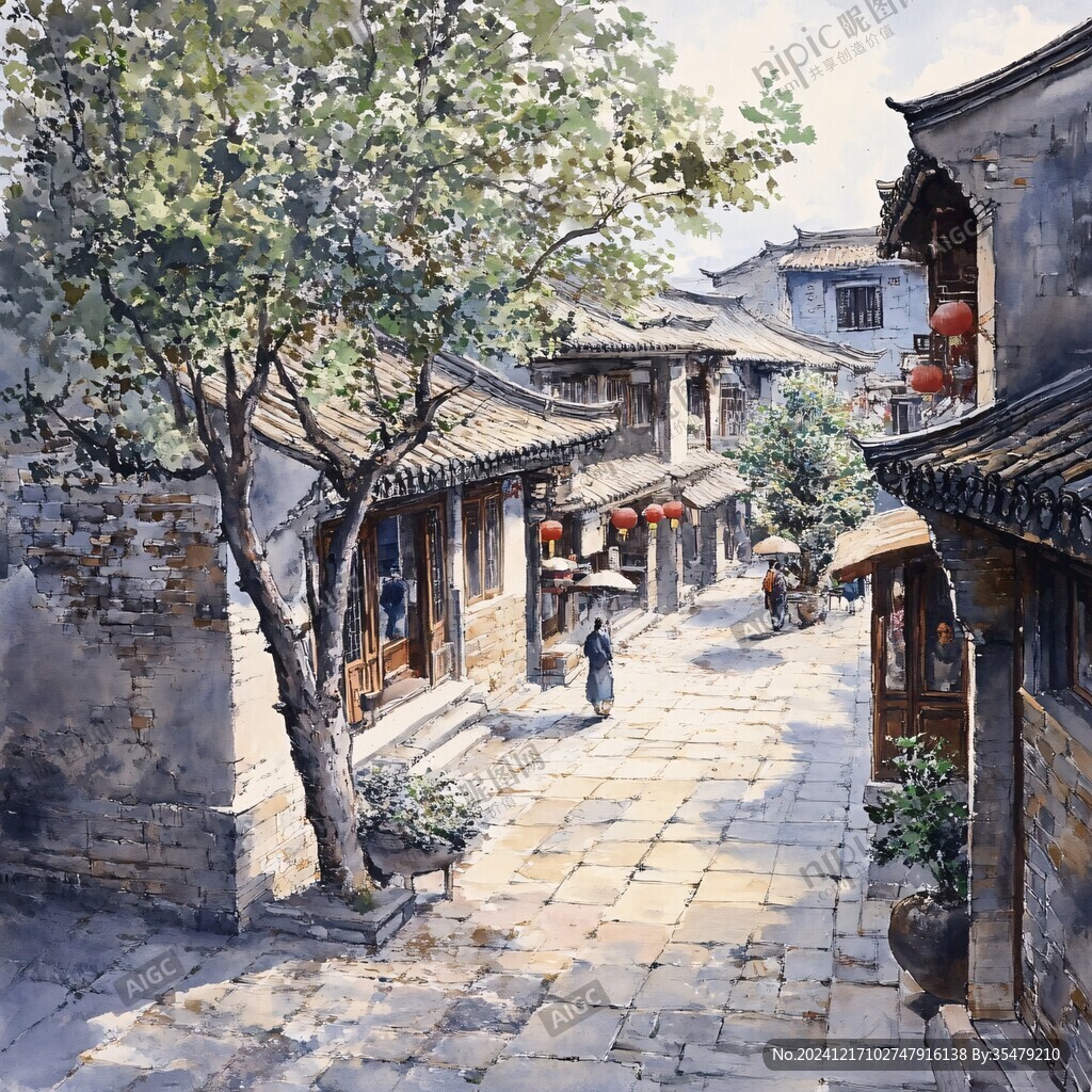 油画古街巷