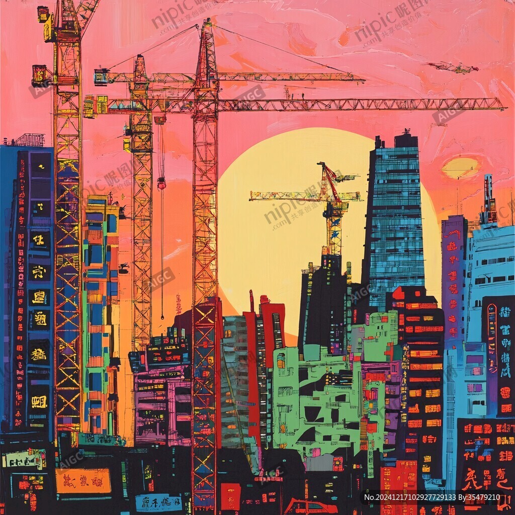 日落建筑插画