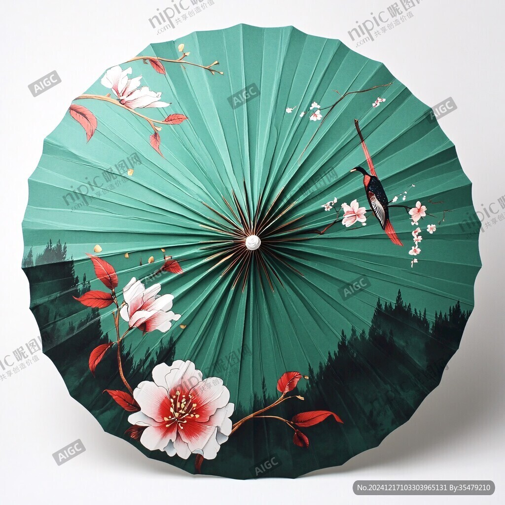 纸伞花卉插画