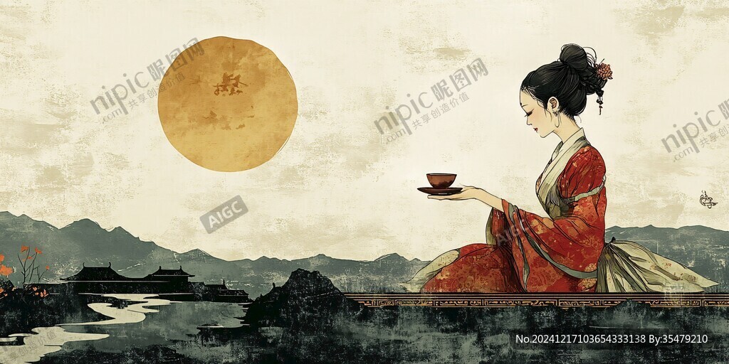 古风美女喝茶品茶