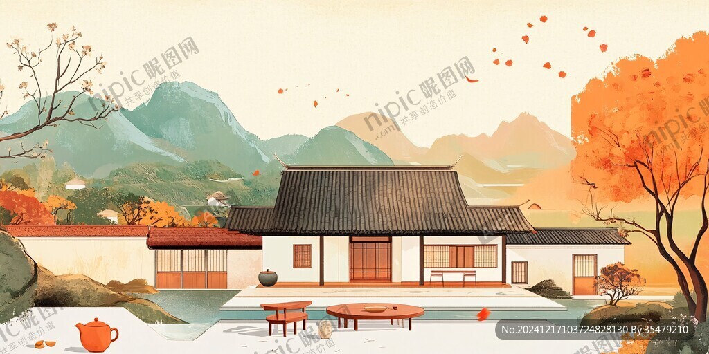 新中式红叶插画