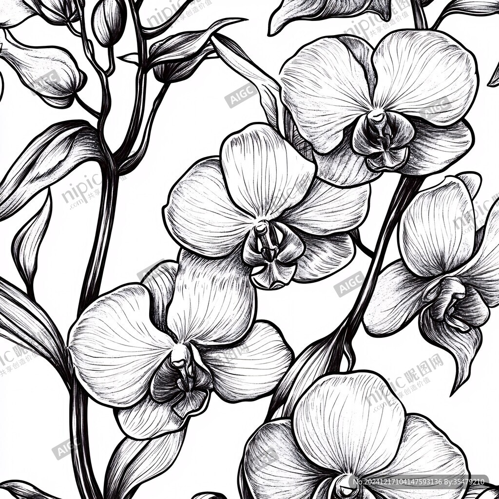 线描兰花