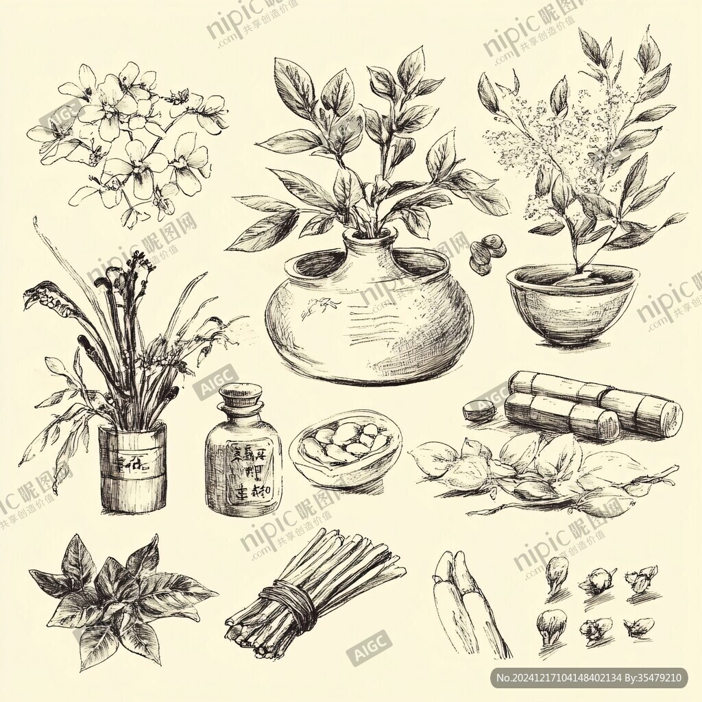 手绘中药植物插画