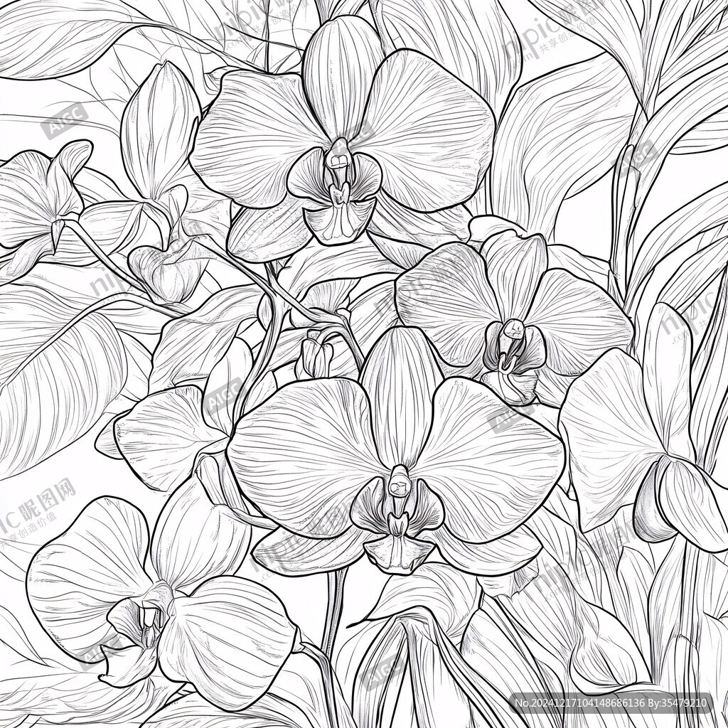 线描兰花