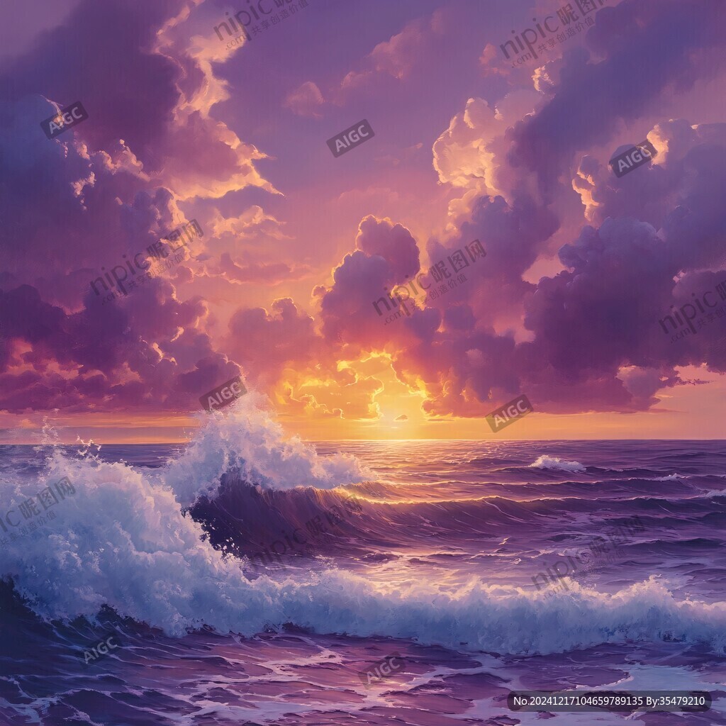 海上落日插画