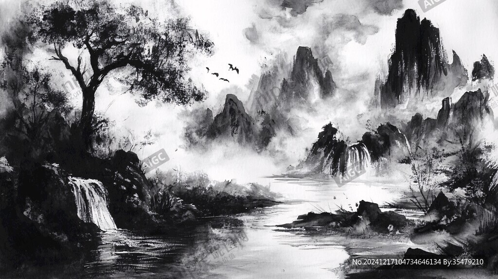 水墨数字画山水画壁纸