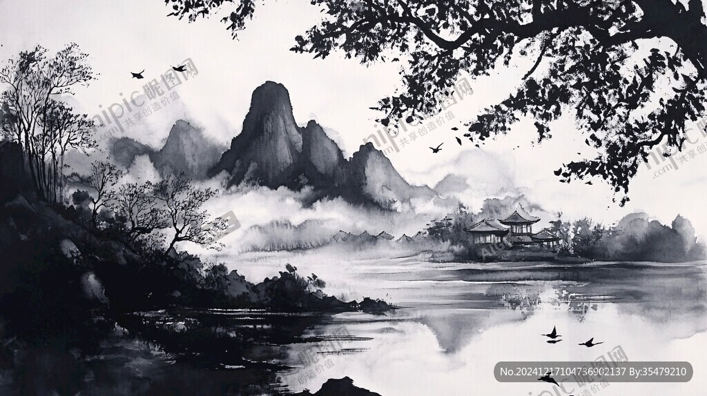 水墨数字画山水画壁纸