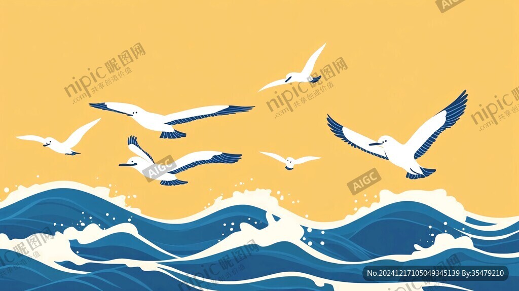 海水海浪仙鹤图